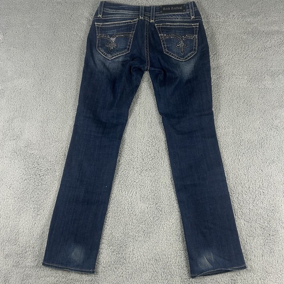 Rock Revival Women's 28 Pat Straight Rhinestone Embellish Jeans Dark Wash Buckle - Picture 3 of 11